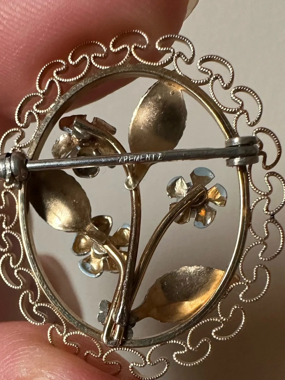 Vintage Krementz Gold Filled Filigree Flower Brooch